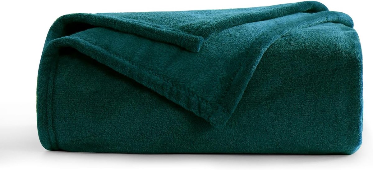 Famanu Donkergroene knuffeldeken van fleece, 150 x 200 cm, warm en veelzijdig, perfect voor de winter Neutraal