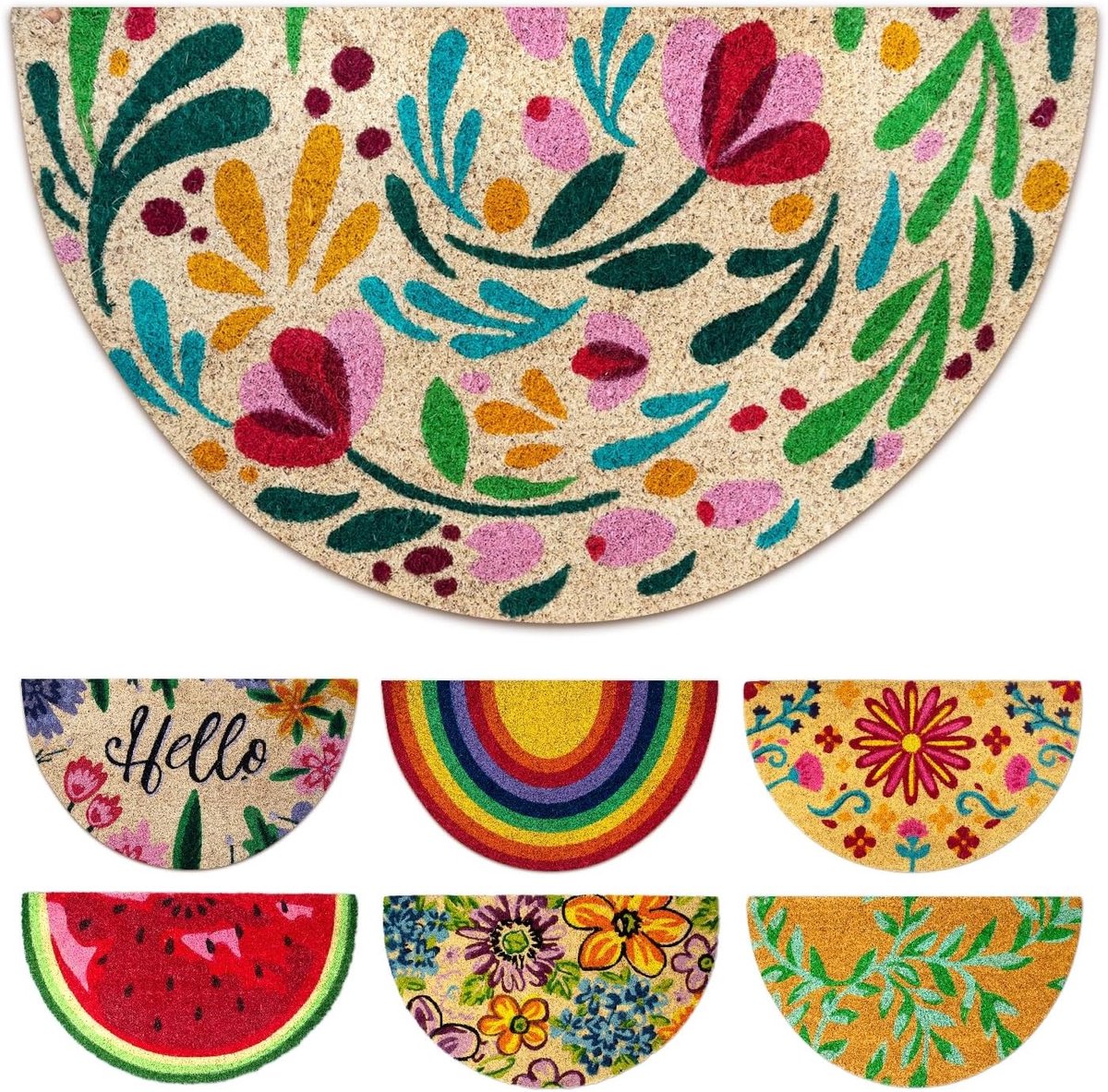 Famanu Originele kokos deurmat, semi-cirkelvormig, robuust en antislip, 40x70 cm Neutraal