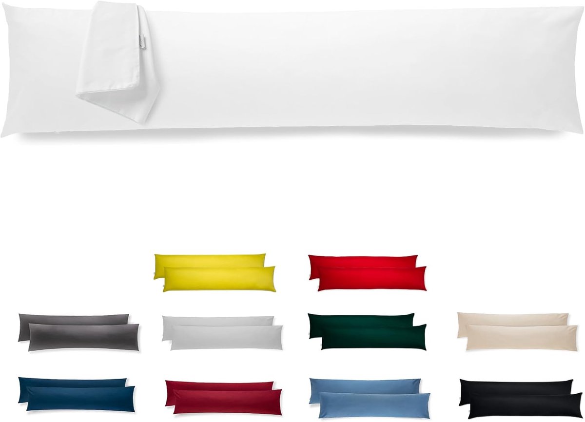 Famanu Set van 2 kussenslopen 40 x 145 cm, 100% polyester microvezel, met rits, hypoallergeen en ademend, wit
