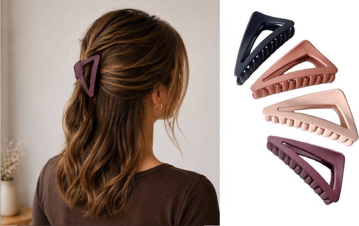 4 stuks - Dames haarklemmen groot - zalmkleur en zwart rood beige - haarklauw haarclip