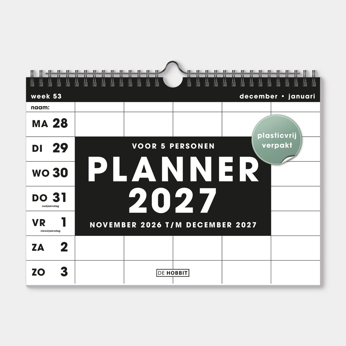 Hobbit - Familieplanner 2027 - Familie kalender - Spiraalgebonden - 5 personen - A4 (21 x 29,7 cm) - Zwart/Wit