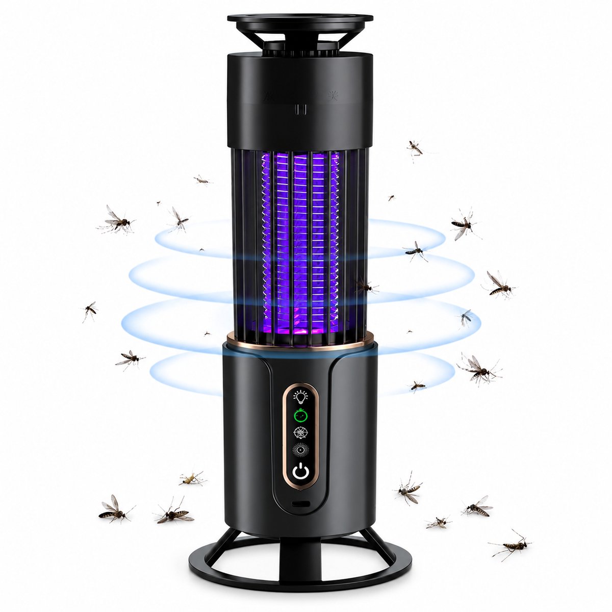 Insectenverjager - Muggenlamp - Elektrische insectenverjager - Vliegenvanger - Insectenlamp - Met CO₂-simulatie en nachtlampje - Op te hangen - Oplaadbaar