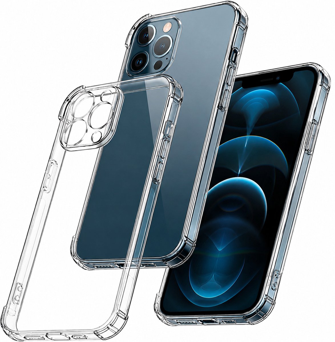 YSONIC Anti Shock Hoesje Geschikt voor Apple iPhone 12 Pro Transparant - Siliconen Shock Back Cover Case