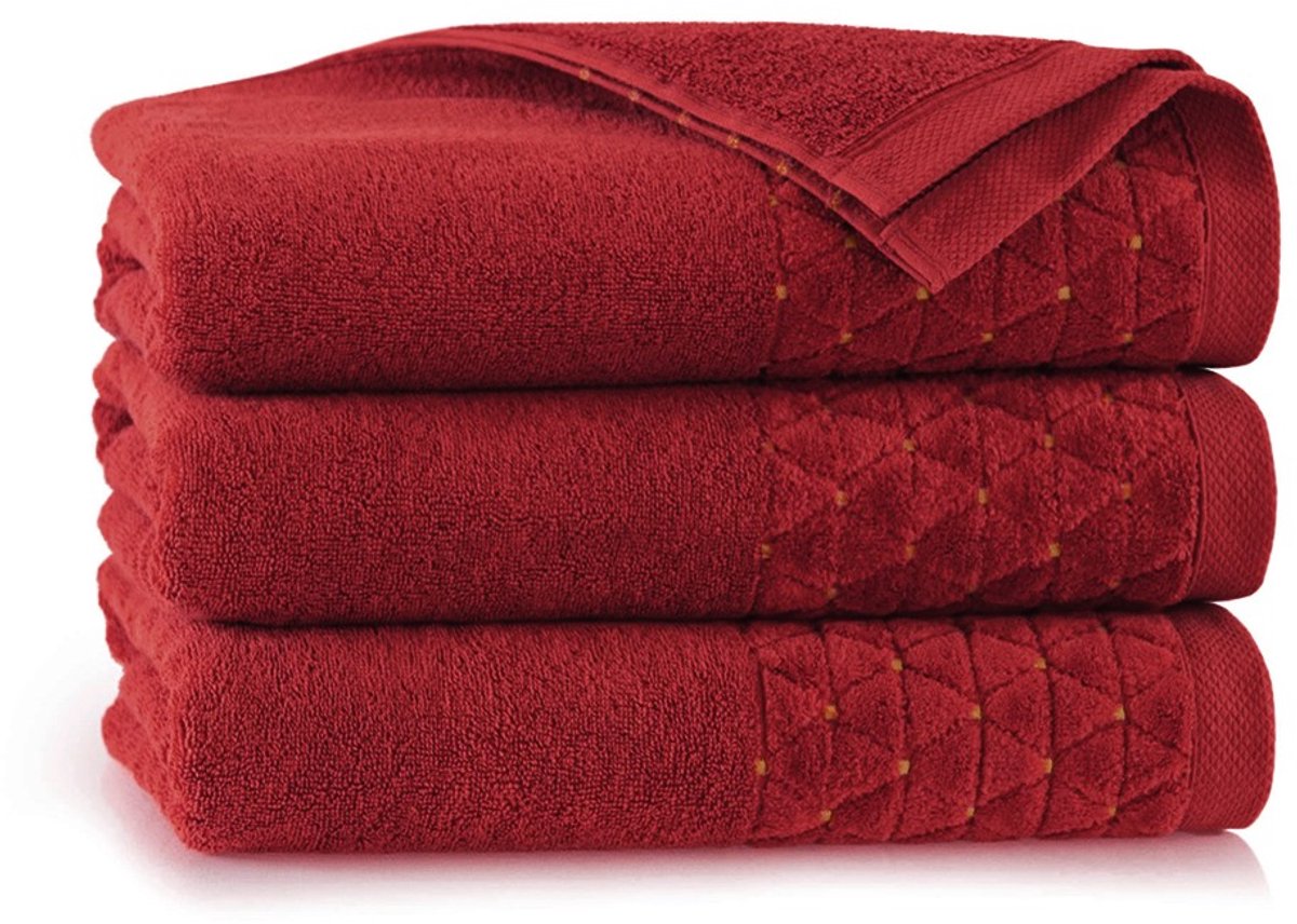 Zwoltex Oscar - Badhanddoek - 70x140 cm - Velours Rand - Bordaux
