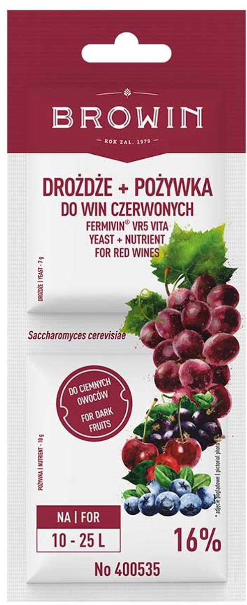 Browin Fermivin VR5 VITA - Rode Wijngist - 7g - Complete Fermentatie - 10-25L Bereiding