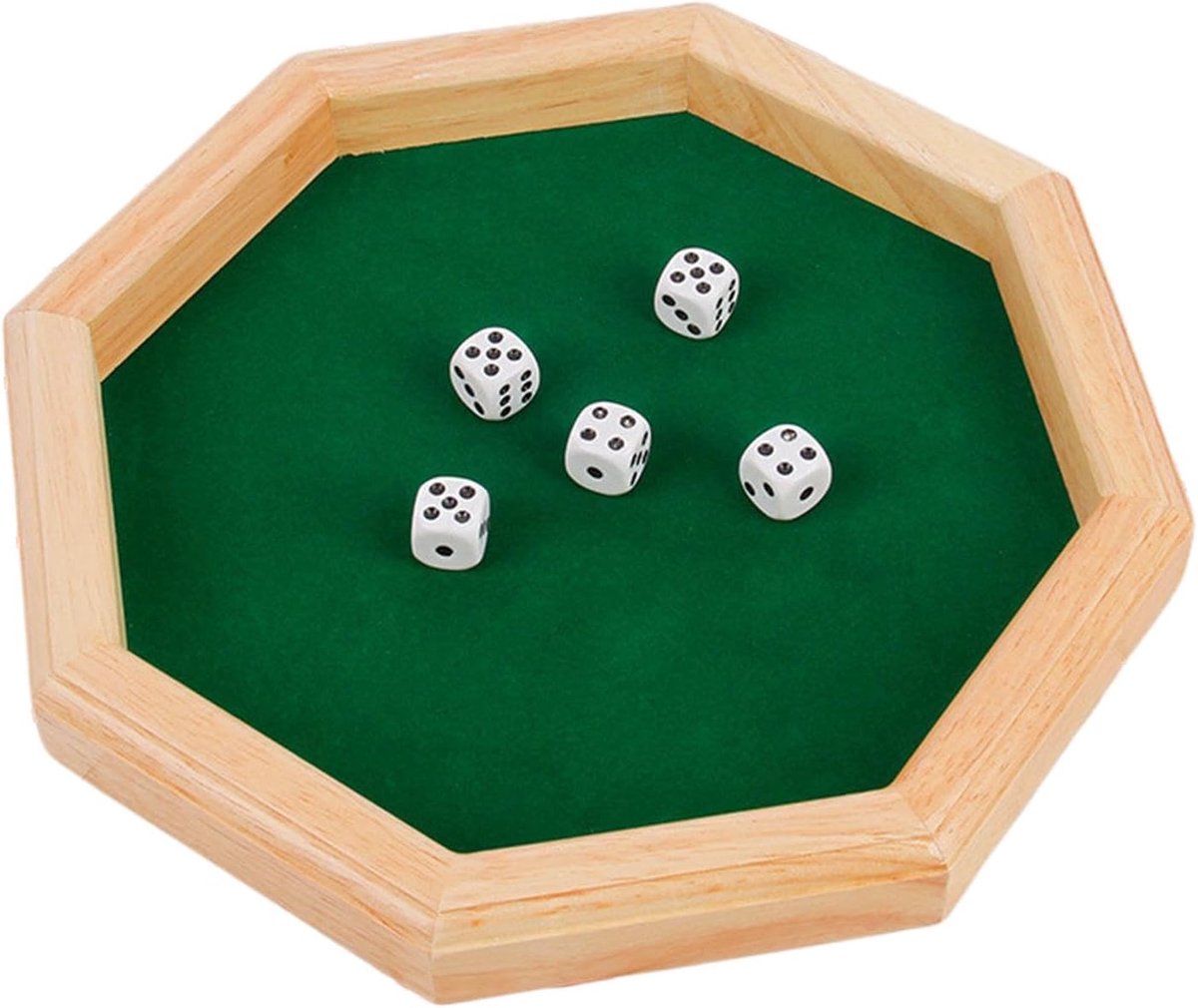 Houten Dobbelsteenbak - Rolbak Dice - Spelplezier Vergroten - Elegant Achthoekig Design - 12 x 12 x 4 cm - Houtkleur
