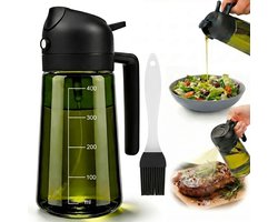 UNBOX Olijfolie Sprayer - Olie Sprayer - Olijfolie Fles met Spray en Schenkfunctie - Glazen Olie Dispenser - Oliefles met Schenktuit - BBQ Accesoires - Airfryer Accessoires - 470 ml