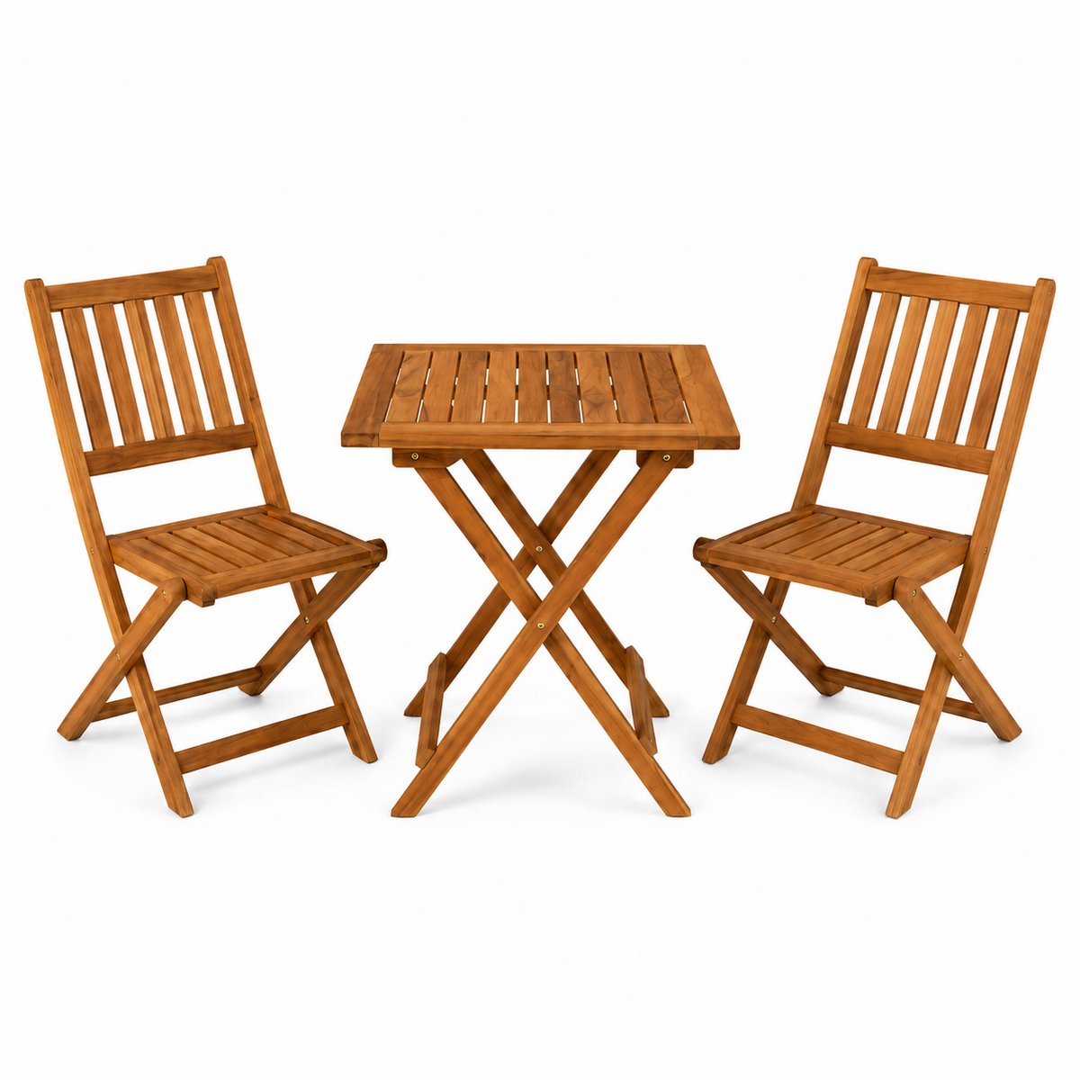 3-Delige Bistroset - Acaciahout - 2 Tuinstoelen & 1 Tuintafel Vierkant - Tuinset 2 persoons - Inklapbaar