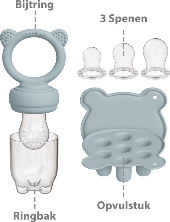 Liefjes & Co Fruitspeen & IJsblokjesvorm - Baby Speen met Bijtring - BPA-vrij Siliconen - 3 Speenmaten S/M/L - Pastelblauw van Liefjes & Co — afbeelding 3