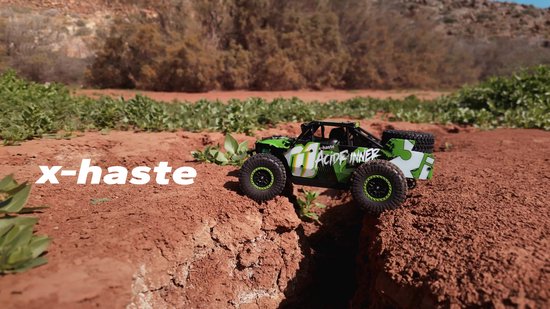Overmax X-Haste RC Auto 4x4 – RC Car 1:20 – Tot 30 km/u – 370 Brushed Motor – LED Verlichting 5 Kleuren – Versterkt Nylon Chassis – Veervering – RTR – Li-Ion 7,4V 600 mAh – Offroad Monster Truck met Controller