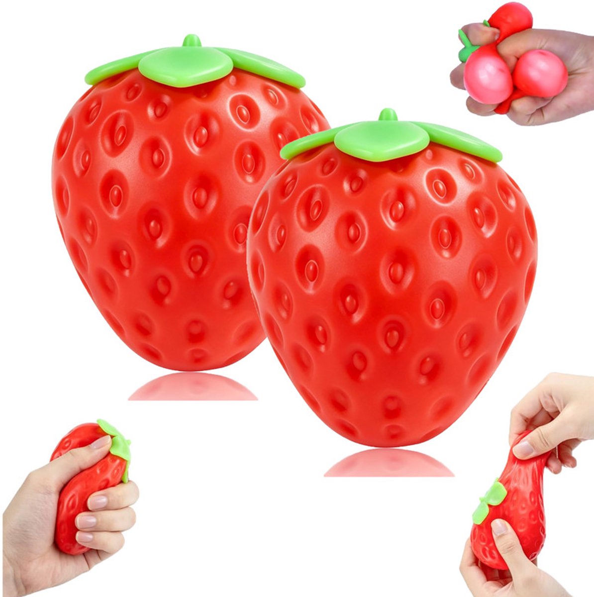 Slow Rising Squishy Aardbei - 2 stuks - Fidget Squishy - Zachte Stressverlichtend Speelgoed - Anti Stress Speelgoed - Fidget aardbeien - Knijp Speelgoed - Langzame Squishy - Fidget Toys - Stress Relief Speelgoed - Angstverlichting - Rood