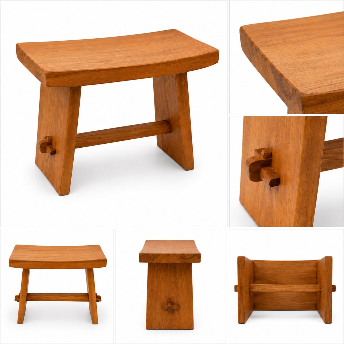 Massief Teakhouten Krukje – Handgemaakt – Naturel Hout – 46 x 30 x 46 cm