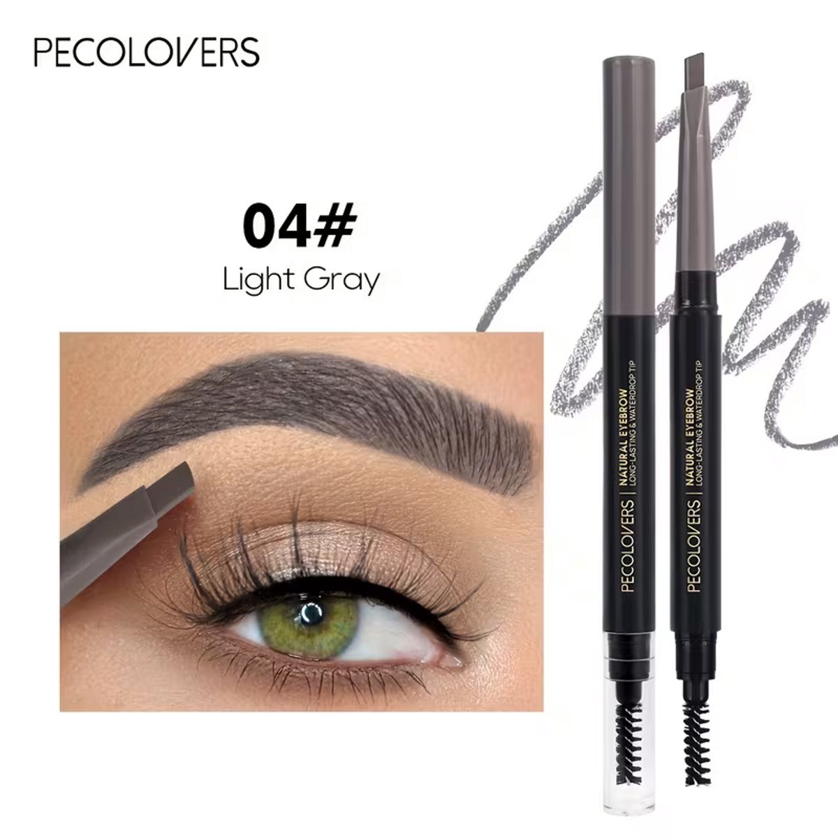 2-in-1 Wenkbrauwpotlood Lichtgrijs – Waterproof Wenkbrauwpen met Borsteltje – Langhoudende Brow Pencil 04 Light Gray
