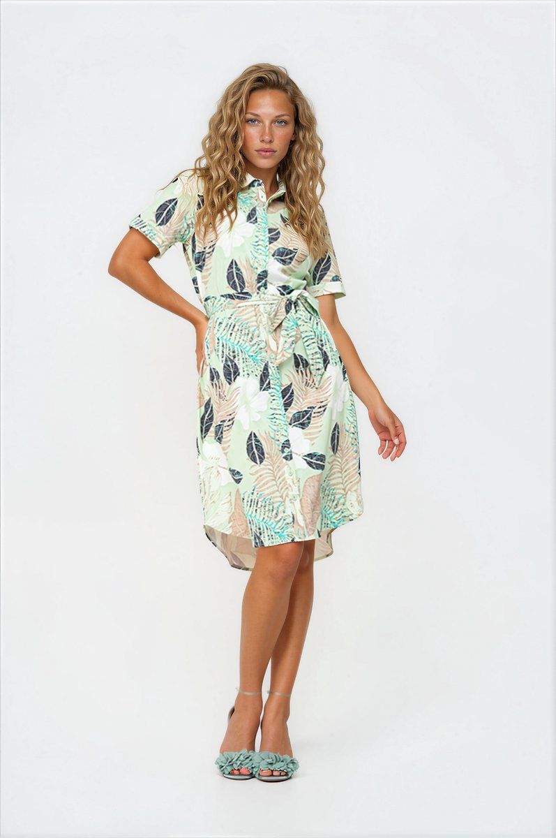 MI PIACE - Travel Jurk Botanical Print 202079 Pistachio - Maat : L