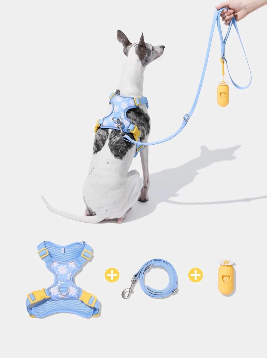 VETRESKA Daisy Dog Harness & Leash Walking Set (S) + Poop Bags Dispenser Set (7 rolls)