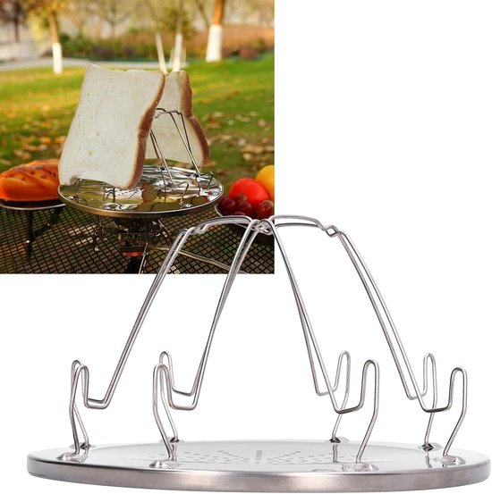 Kampeer Broodrooster - Opvouwbaar Rek - Buiten Koken - RVS Materiaal - 4 Slices - Zilver — afbeelding 3