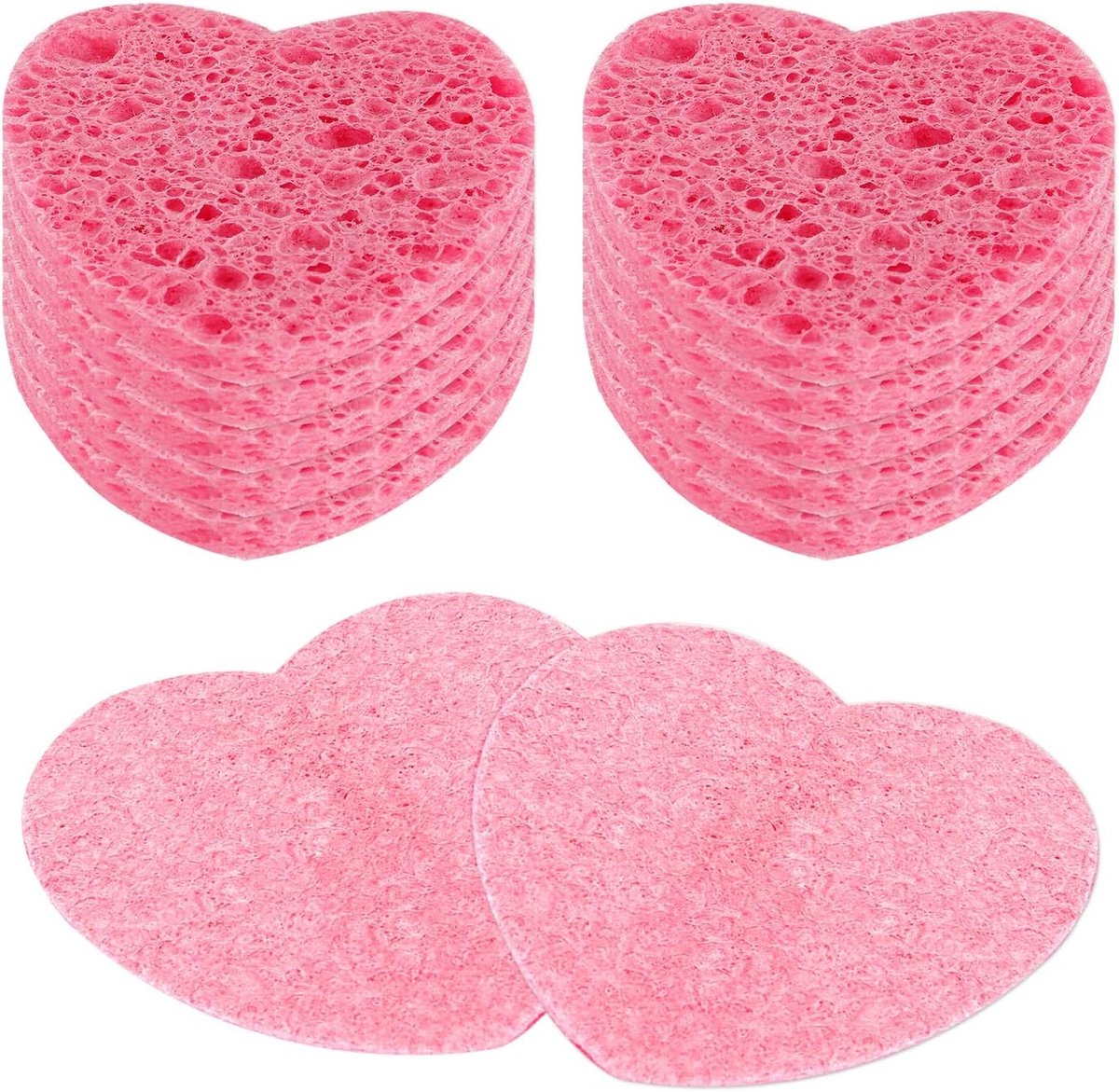 Set van 10 Hartvormige Gecomprimeerde Gezichtsponsjes voor Peeling en Reiniging, Natuurlijke Cosmetica voor Gezichtsreiniging en Massage, Ideaal voor Pore Peeling en Make-up Verwijdering