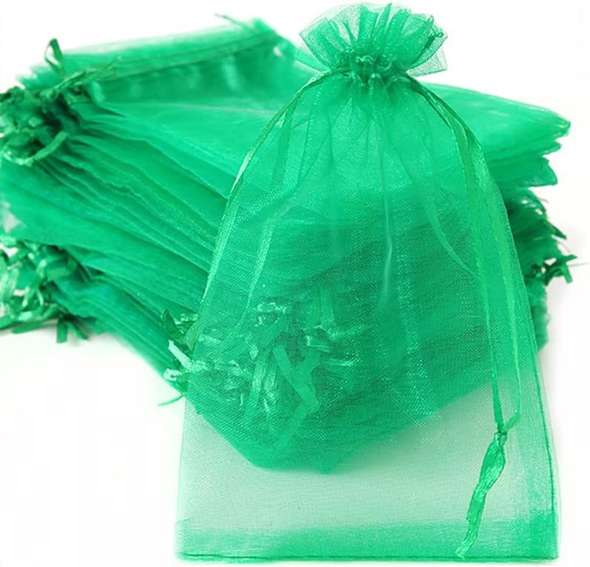 Organza zakjes - Geschenkzakjes - Kleine spullen bewaren - Met trekkoord - 100 stuks - Groen