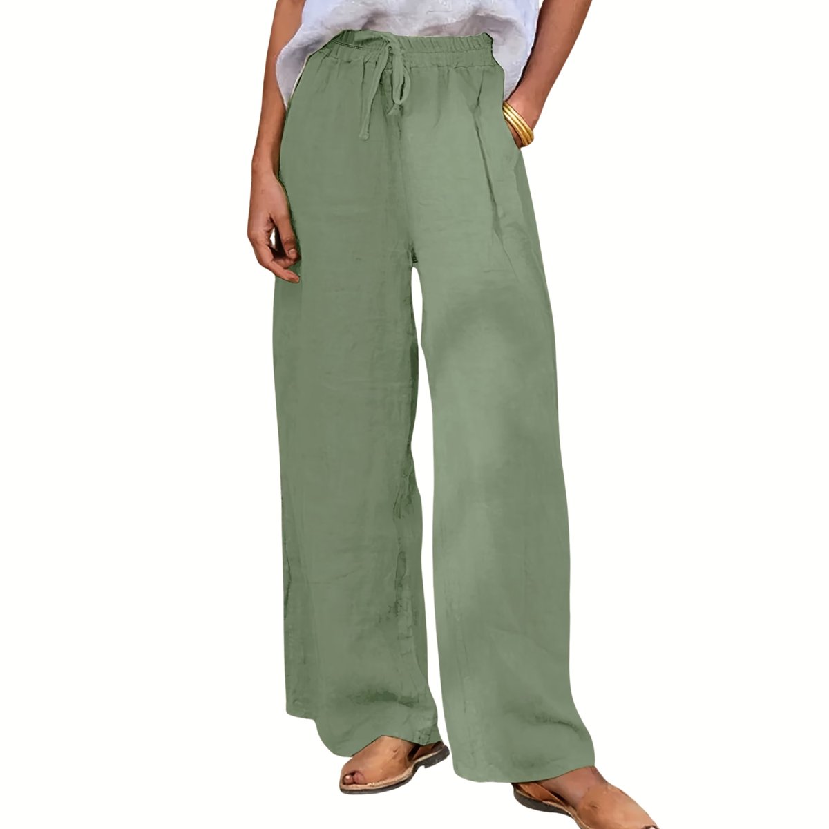 Currero Linnen Broek Dames Zomerbroek Volwassenen Lange Broek Pantalon Strandbroek Zomer Ibiza Stijl Varen Groen