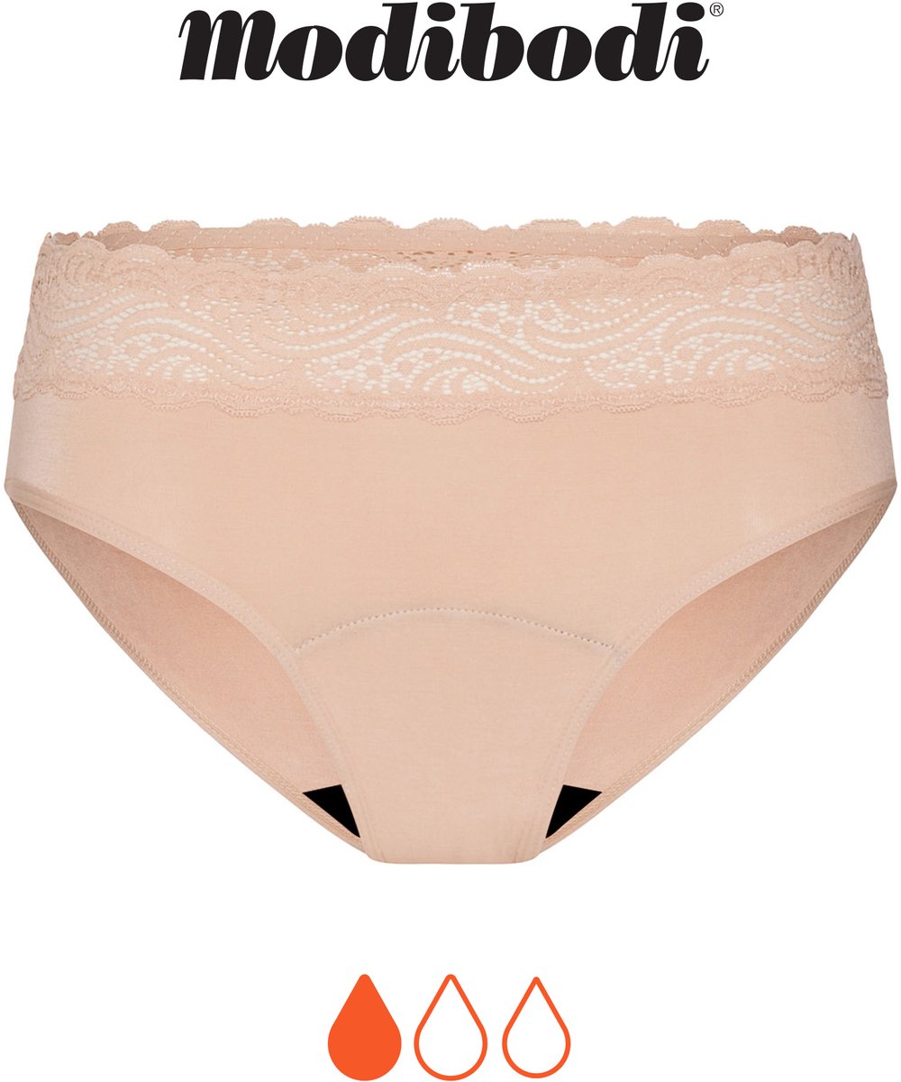 Modibodi Menstruatie Ondergoed Licht Absorberend Lekvrij voor Dames Hoge Taille Bikinislip Cashew 38