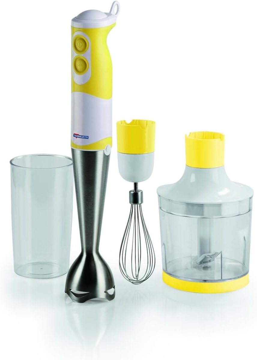 Hand Blender Set - Staafmixer Keukenmixer - Eten Bereiden - 3 Opzetstukken - 600 ml - Geel