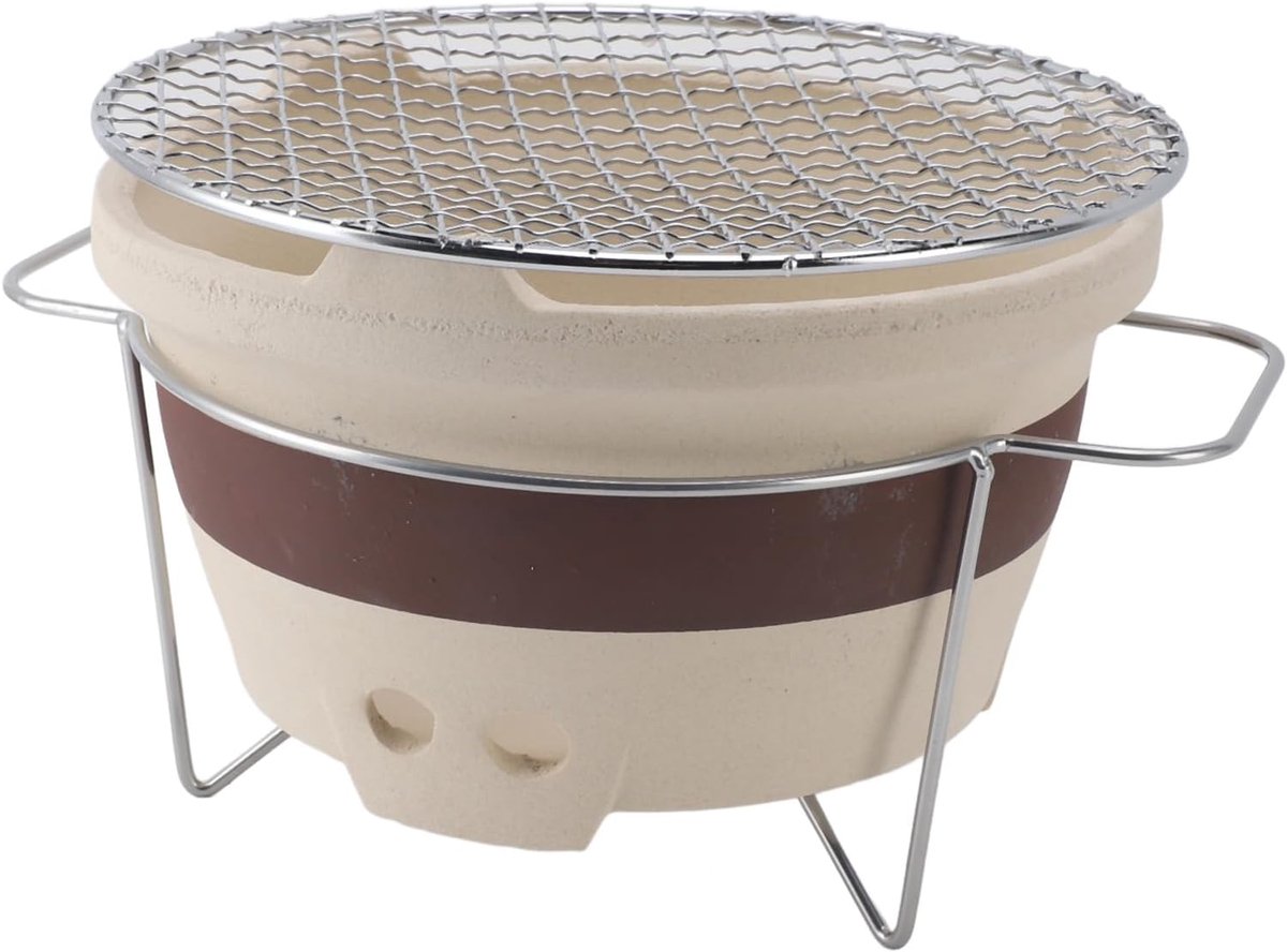 Draagbare Grill Kleine Barbecue Buiten Koken Keramische Constructie 24 x 24 cm Bruin