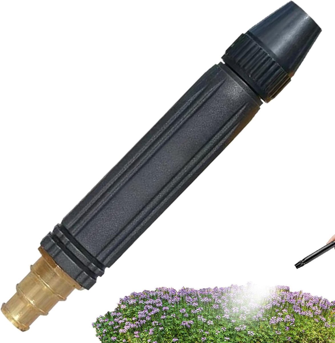 Hogedruk Mondstuk - Tuinslang Sproeier - Krachtig Reinigen - Verstelbare Straal - 17 cm Lengte - Metaal