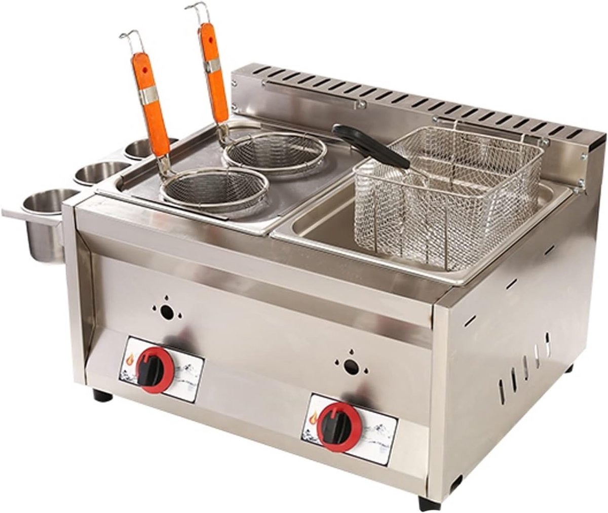 Gas Frituurpan - Friteuse met Mand - Professioneel Frituren - Dubbele Roestvrijstalen Pan - 55 x 44.5 x 34.8cm - Wit