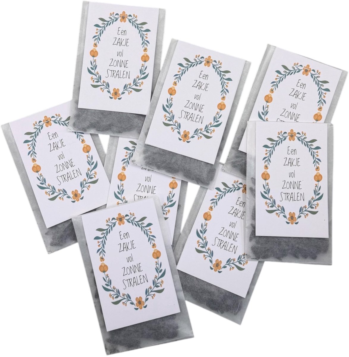 10 stuks, een zakje vol zonnestralen, zonnebloemen, bloemen, uitdeelkadootjes, klein kadootje, zomaar, troost, zonnetje,zon,bedankje,