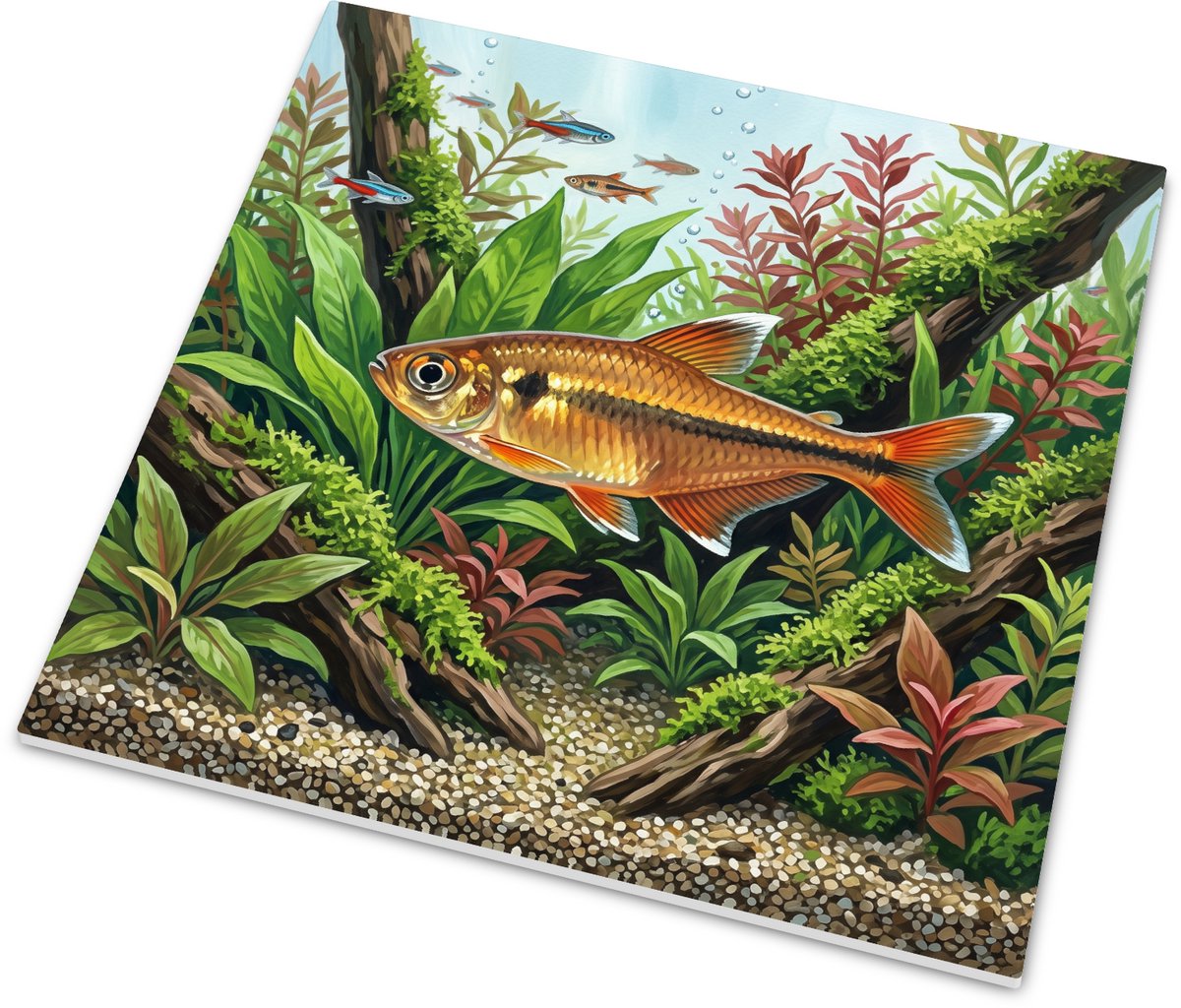 Tegeltje - Goudvis in beplant aquarium - 15x15 cm