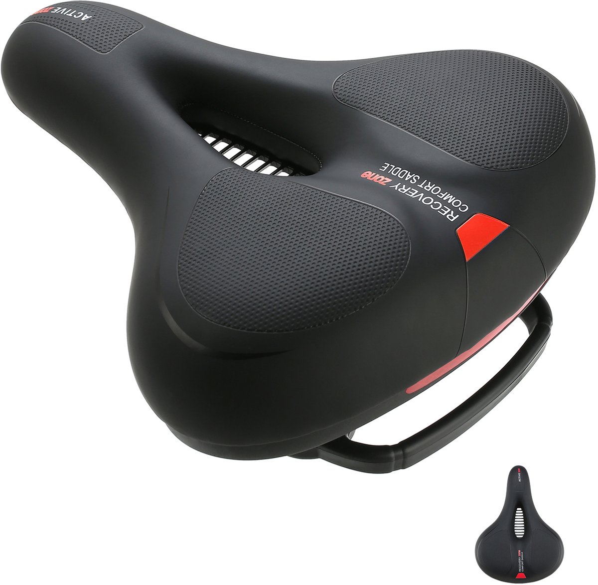 Breed Comfort Fietszadel 26 x 22 cm – Ergonomisch Gel Zadel met Memory Foam, Vering en Reflector – Waterdicht Fietszadel voor Dames & Heren – Geschikt voor E-bike, Stadsfiets, Mountainbike en Hometrainer