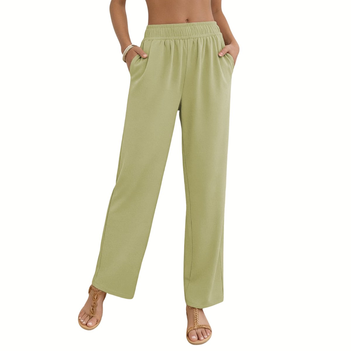 Currero Linnen Broek Dames Zomerbroek Volwassenen Lange Broek Pantalon Strandbroek Zomer Ibiza Stijl Groen