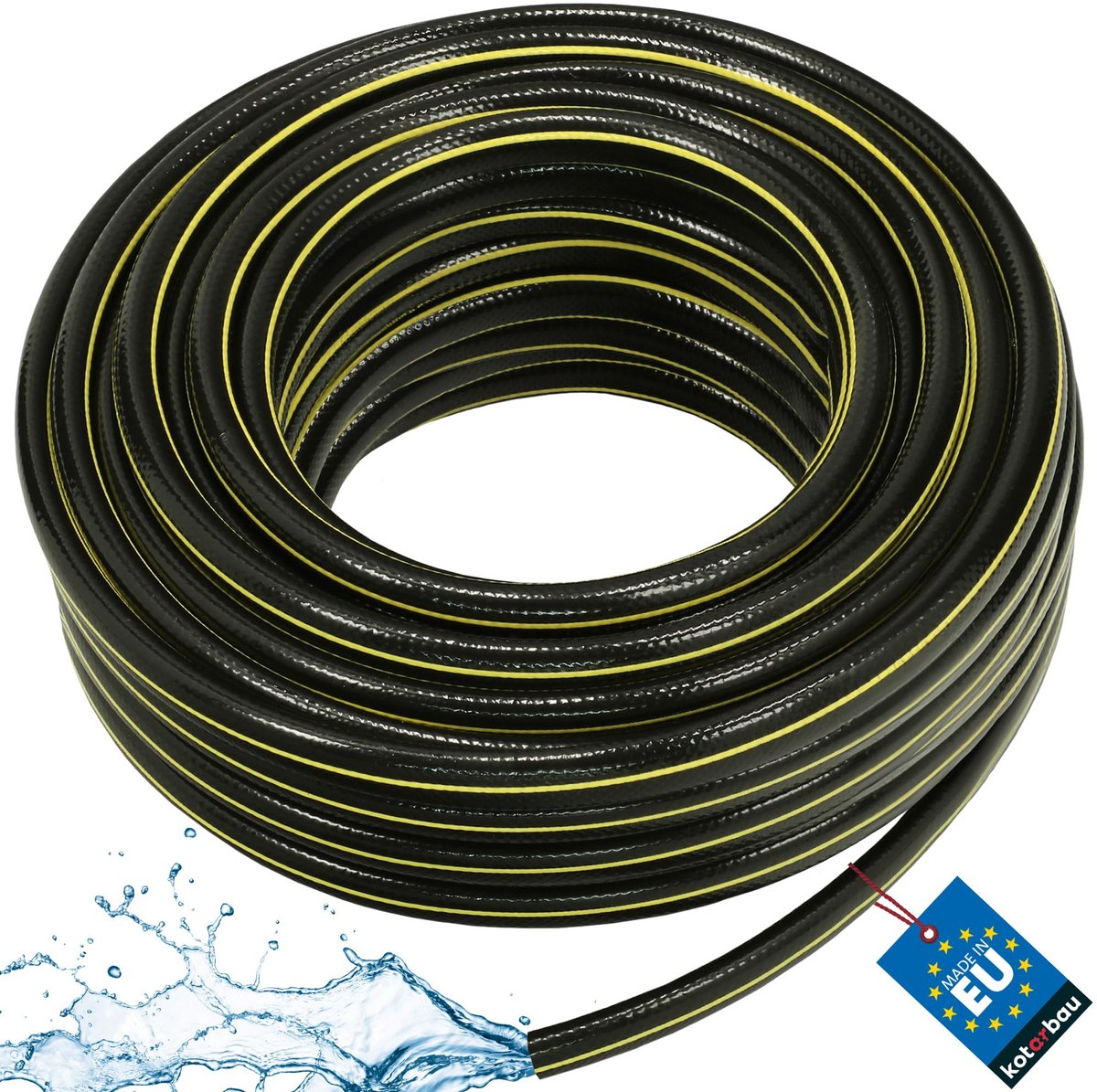 KOTARBAU® Tuinslang, PVC, 50 m, Zwart Geel, 1 Inch, Versterkte Tuinslang, Waterslang Voor Tuin, Flexibel Duurzaam, 4-Lagen, Bewateringsslang, Tuinbewateringsslang