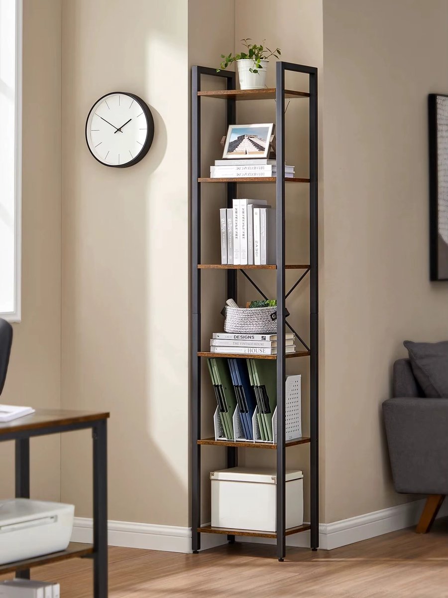 CreateEcom Kast - Opbergkast - Smalle kast Opbergrek - Industrieel - 6 Laags - Tot 50 KG belastbaarheid - staal - Hout - 30 x 40 x 30 CM