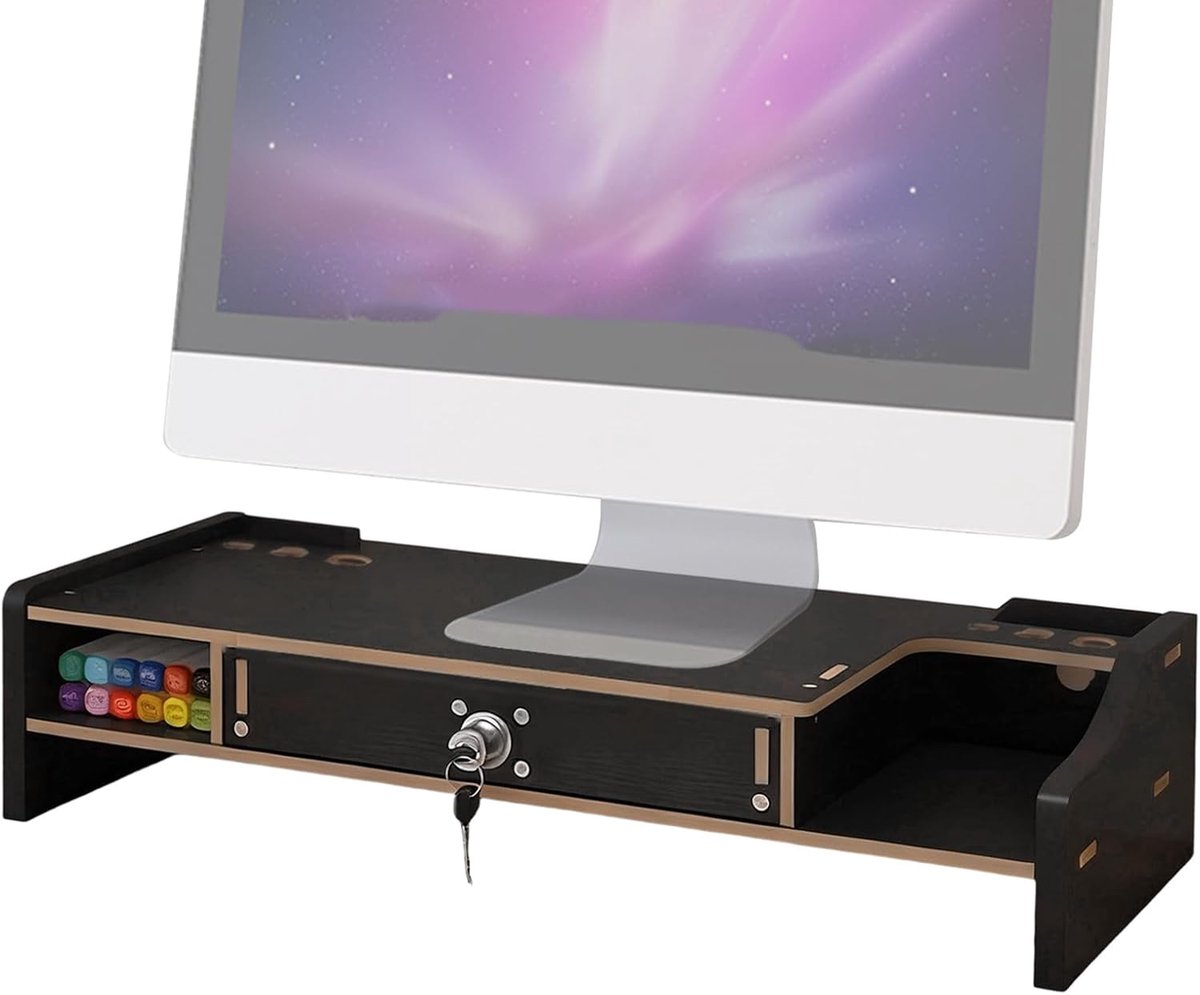 Bureau organizer - Houten plank - Werkplek organiseren - Met opberglade - 48.8 x 20 cm - Zwart