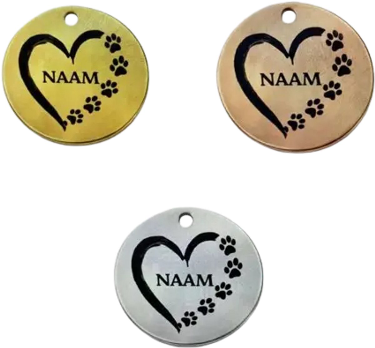 Hondenpenning-RVS-Zilver-Hart met Pootjes-met QR-Code-3cmx3cm-snelle levering-altijd aanpasbaar-naamplaatje hond