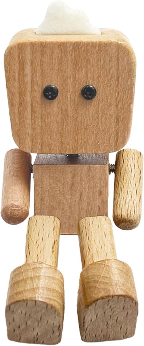 Houten Robot Luchtverfrisser - Ventilatie Clip - Auto Interieur - Beweegbare Scharnieren - 6x3.7 cm - Houtkleur