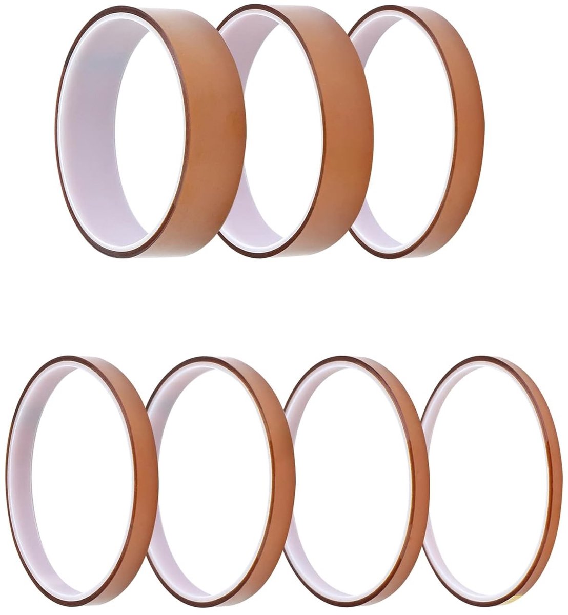 7 Rollen Hittebestendige Tape - Polyimide Film Plakband voor Elektronica, 3D Printers en Hittebestendige Toepassingen - 4mm tot 25mm x 10m