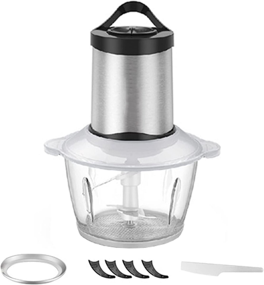 Keuken gehaktmolen - Vleesmixer keukenmachine - Snel ingrediënten malen - Glazen kom met antislip - 2 Liter capaciteit - Zwart