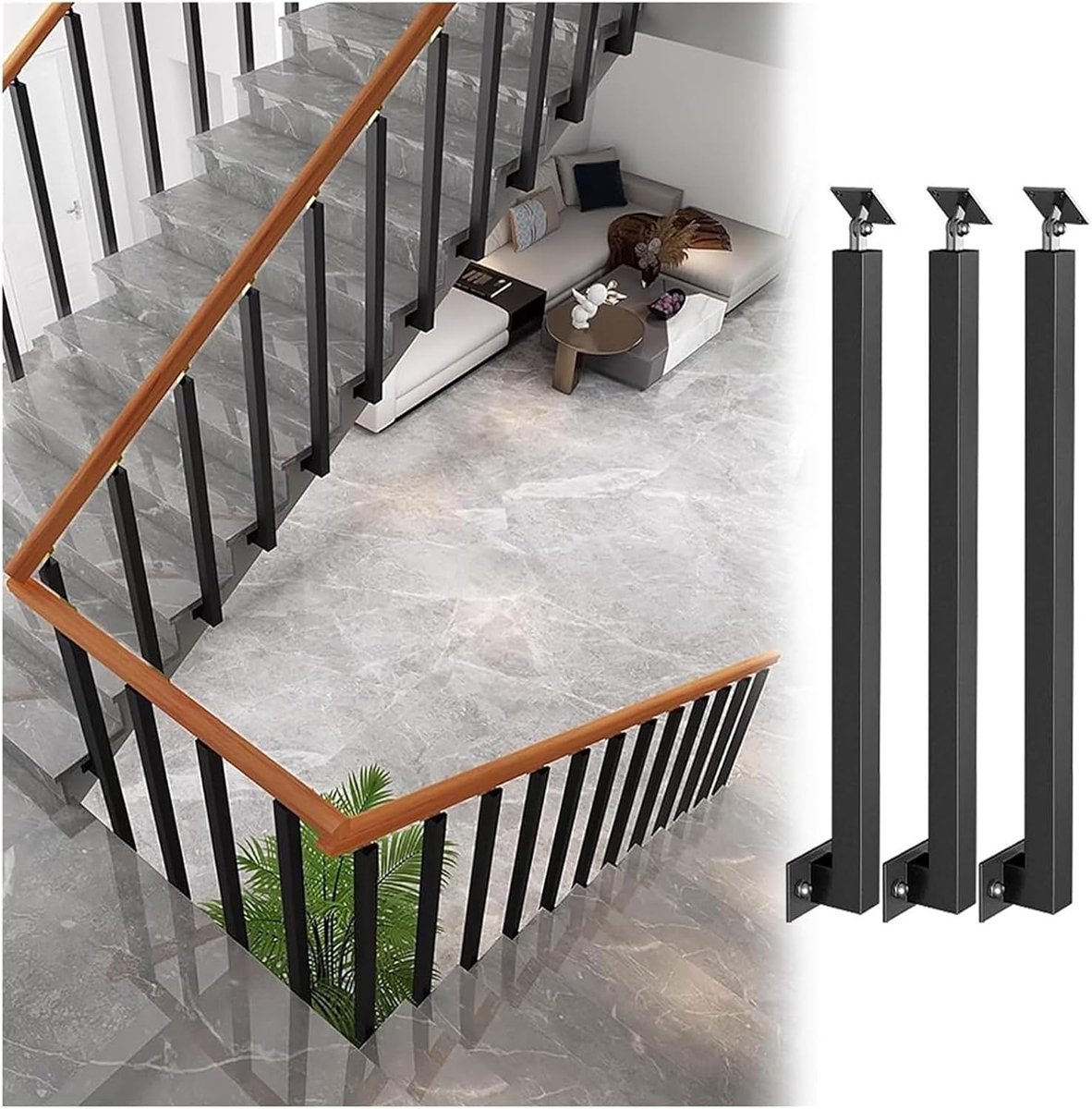 Metalen Trapleuning Post - Baluster Pijler - Trap Renoveren - Verstelbare Hoek - 3 stuks - Zwart