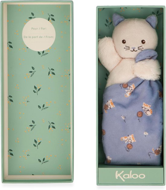 Zacht vierkant knuffel - Pluche kat - Baby comfort - Gerecyclede materialen - 18x18 cm - Groen paars — afbeelding 3