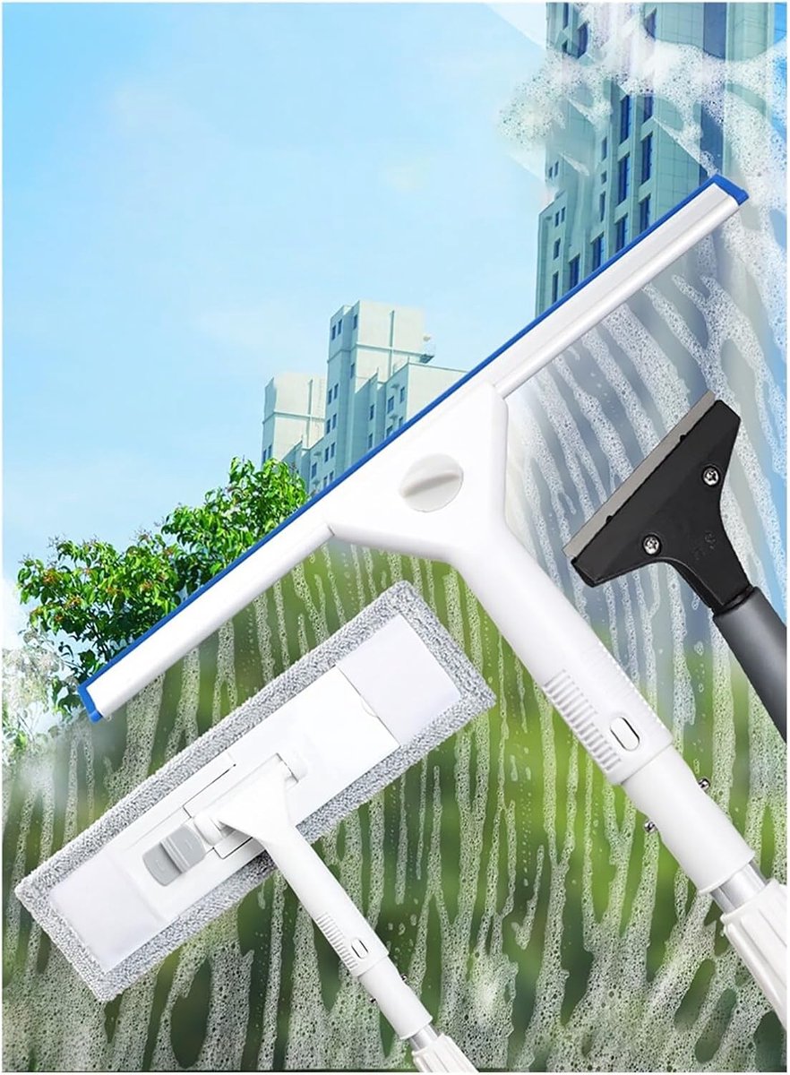 Glasreiniger Staven - Raam Wisser - Hoge Ramen Wassen - 3-in-1 Tool - 68 Meter - Grijs