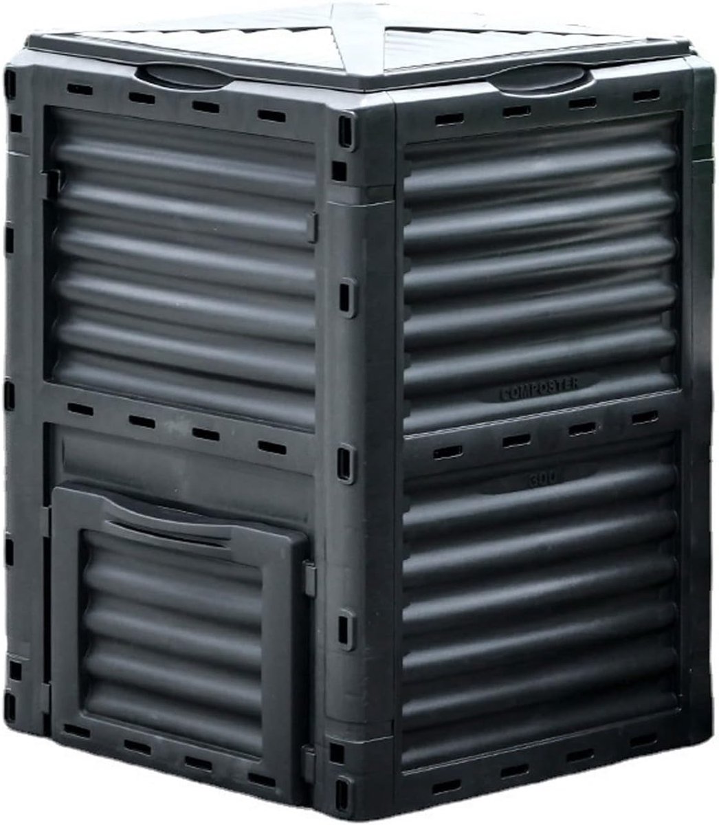 Compostbak voor buiten - Tuincomposter - Vruchtbare grond maken - Grote ventilatieopeningen - 450 liter capaciteit - Zwart