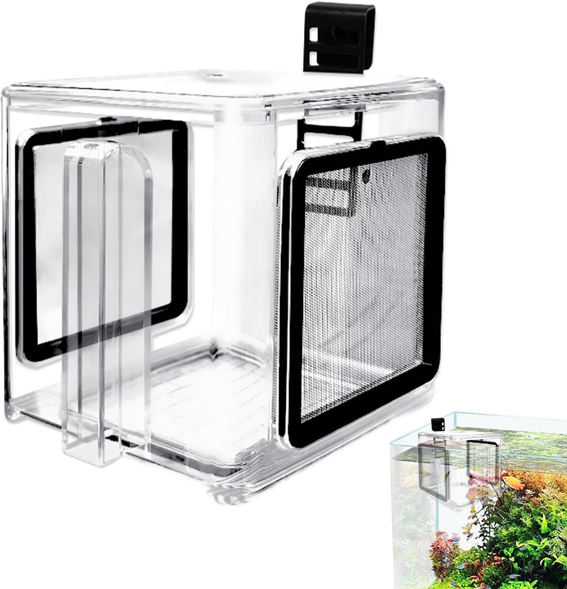 Aquarium Kweekbak - Broedbak Incubator - Visbescherming - Verstelbare Hoogte - 15 x 15 cm - Transparant