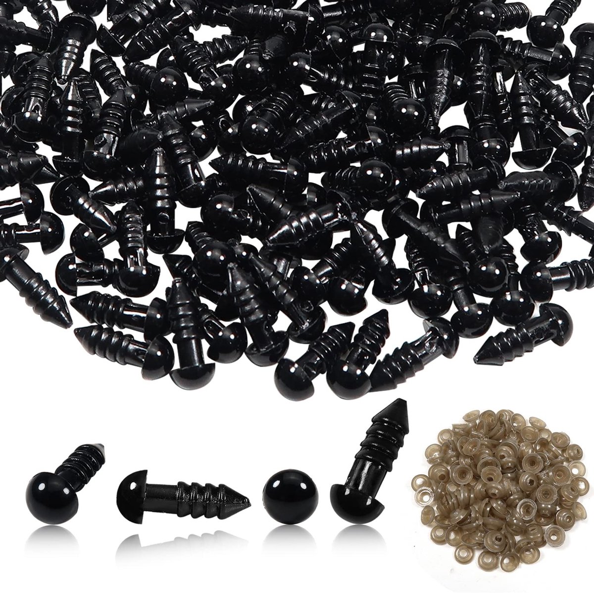 Dailygoods- Veiligheidsogen 50 stuks - Kunststof Poppenogen 6 mm - Sluitringen - Amigurumi - Dieren/Pluche - Stevige Opbergdoos