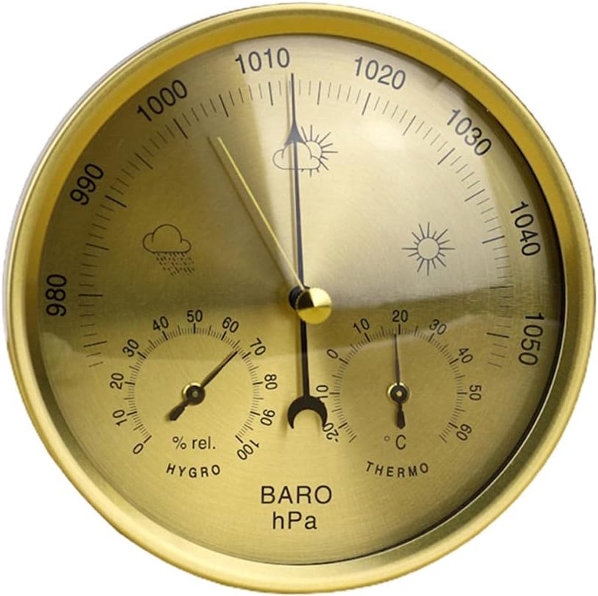 Weerstation Analoog - Barometer Thermometer - Binnen Klimaat - 3-in-1 Meting - 2.5 x 13.5 cm - Koperkleurig