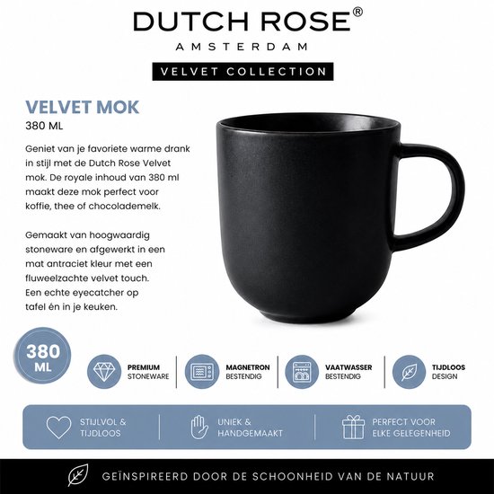 Dutch Rose Velvet - Tasse Dutch Rose Zwart Mat