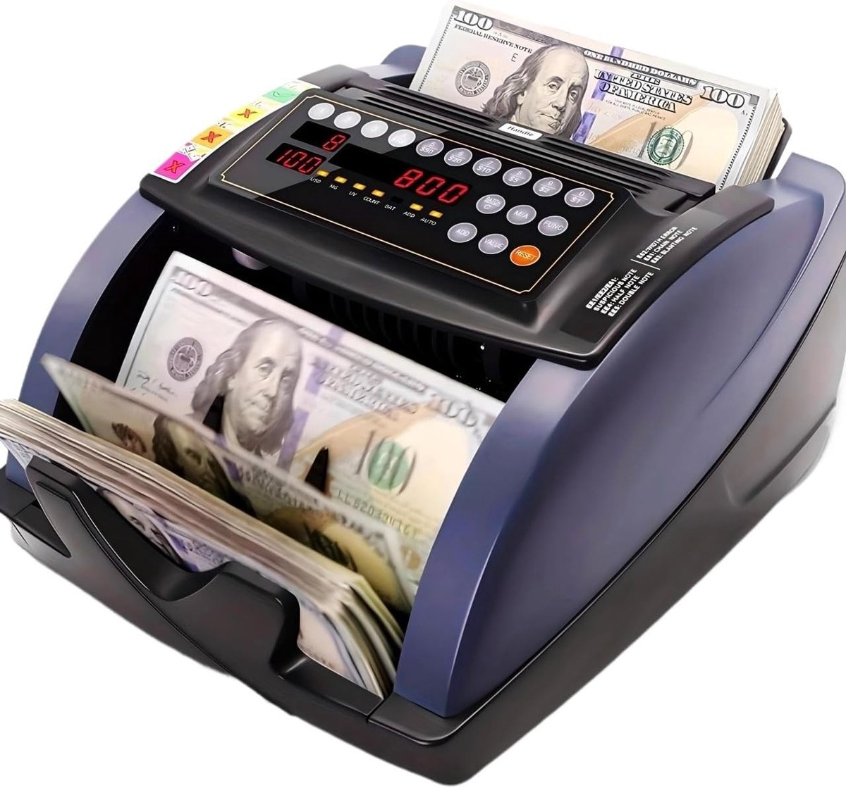 Geldtelmachine - Valsgelddetector - Geld Tellen - Automatische Teller - 200 Stapelcapaciteit - Zwartblauw