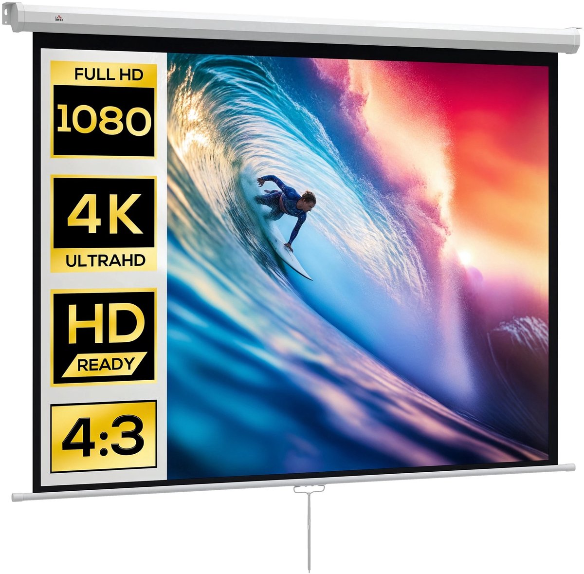 Projectiescherm 84 Inch - Beamer Scherm 4:3 - Handmatig Oprolbaar - Full HD en 4K Projectie - Voor Thuisbioscoop - 171 x 128 cm