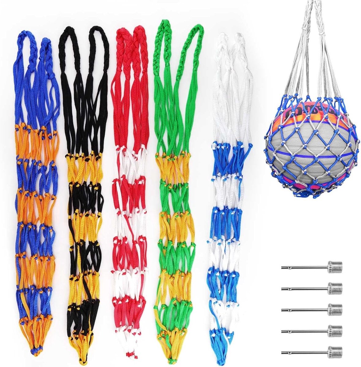 5 Pack Ball Storage Net met 5 Pompnaalden voor Voetbal, Basketbal en Handbal - Ideaal voor Buitensporten en Organisatie